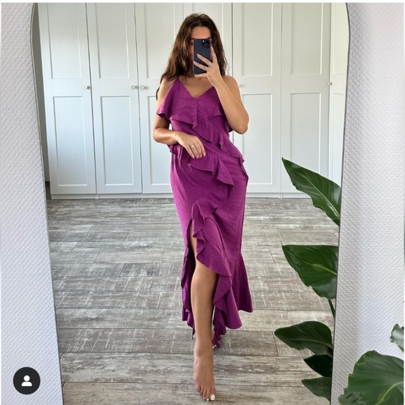 Zara * Linen Blend Ruffled Slip Dress size XS - Picture 4 of 14